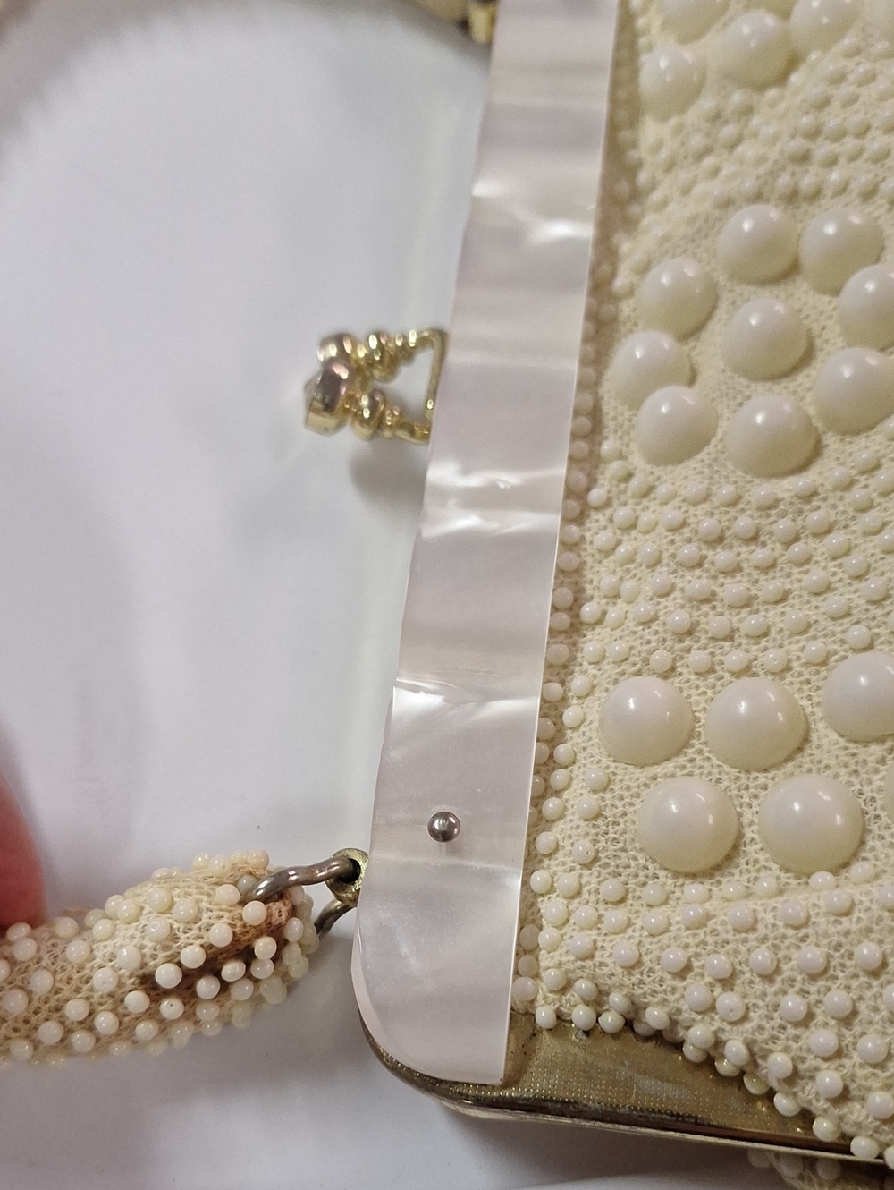 Cream Beaded Pearl-Accent Top-Hand Held Vintage Purse - Picture 12 of 12